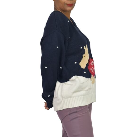 Liz Claiborne Christmas Sweater Blue Vintage Dog Scottie Snow Holiday Festive XL - Picture 13 of 14